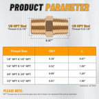 KOOTANS 12pcs Brass Pipe Fittings 1/8 NPT x 1/8 NPT Male to Male Solid Brass Hex Nipple NPT Adapter Pipe Fitting Equal Nipple Connector