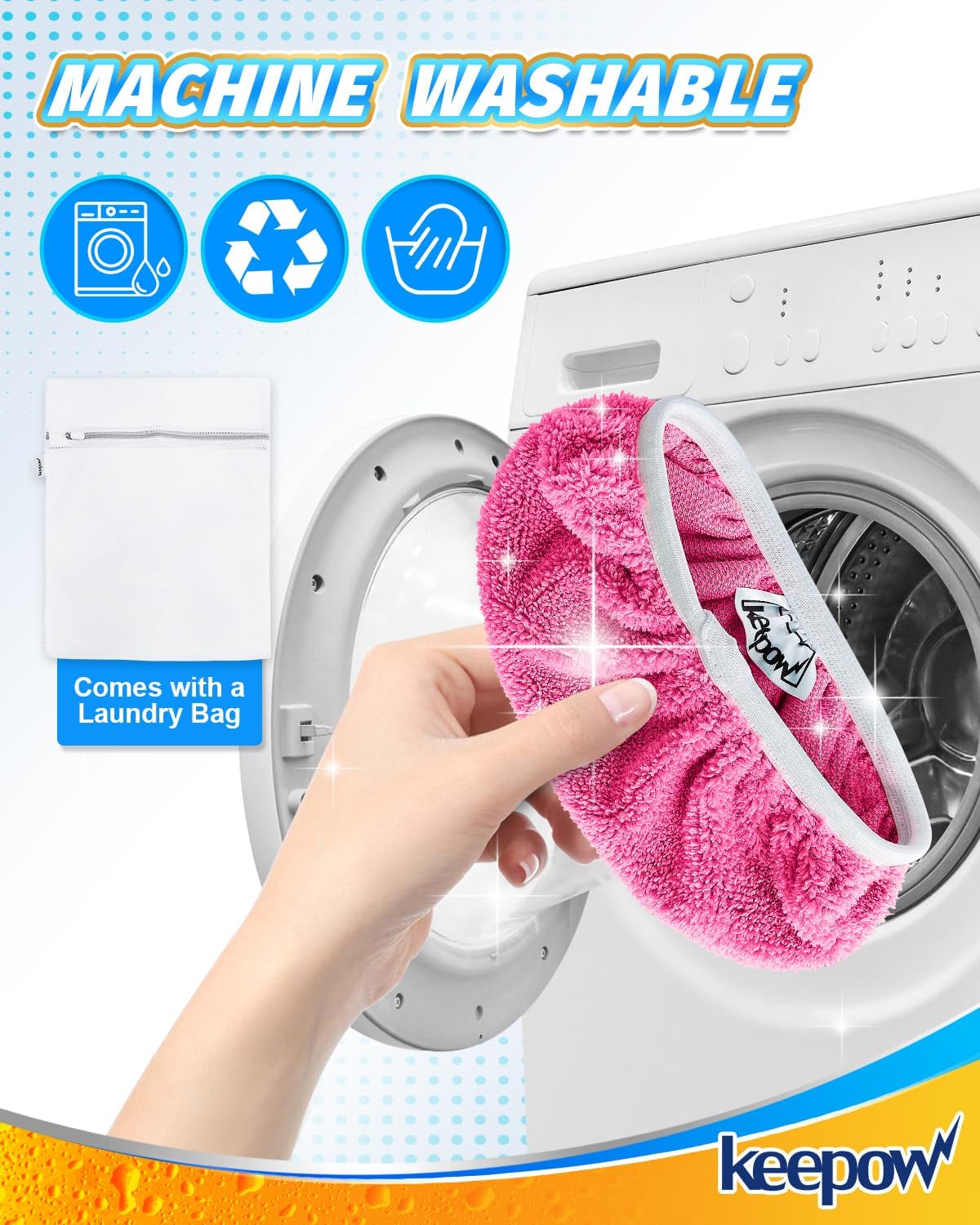 KEEPOW 4 Pack Reusable Mop Pads Compatible with Swiffer Sweeper, Microfiber Washable Pink Swiffer Mop Pads, Dry & Wet Sweeping Mopping Cloths (Pink)