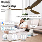 60" Outdoor Ceiling Fan with Light, Rustic Wifi Smart Ceiling Fan with Remote/APP/Alexa Control, 3 Wood Blade Propeller DC Ceiling Fans for Indoor Exterior Patios Porch Garage, Quiet Energy Efficient