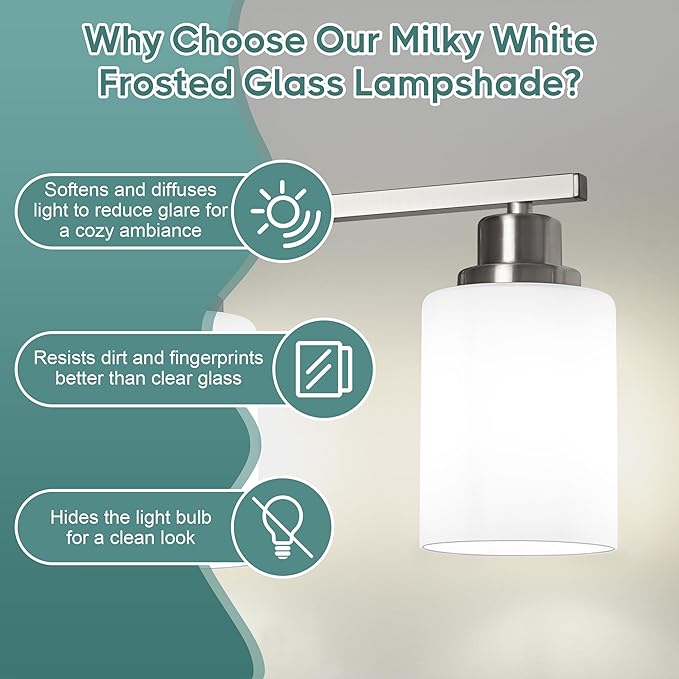 Ascher Bathroom Light Fixtures, 4-Light Vanity Light Over Mirror, Brushed Nickel Wall Sconces with Milky White Frosted Glass Shades, Wall Lamp for Living Room Bedroom, E26 Base(Bulbs Not Included)