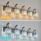 5-Light Crystal Vanity Light, Modern Black Bathroom Wall Sconce with K9 Crystal Shades, 42.51" Long Over Mirror Lighting for Vanity, Makeup, Hallway, Elegant & Easy Installation