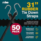 Miloo Rubber Bungee Cords with Hooks - Heavy Duty Tarp and Cargo Straps - Made in USA - 31 Inch - Pack of 50