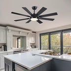 52 Inch Ceiling Fans with Lights and Remote/APP Control, Modern Ceiling Fan for Bedroom Living Room Patio Porch Indoor Outdoor, 6 Speeds, Reversible Quiet Motor, 8 Wood Blades, Black