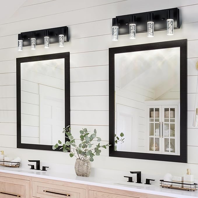 4-Light LED Vanity Light Fixture in Black - Modern Bathroom Lighting, Over Mirror Illumination | Multicolor Temperature 3000K/4000K/6000K | Stylish Bathroom Dec