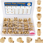 KOOTANS 96PCS Brass Pipe Fittings Assortment Kit - NPT Adapter, Reducer Bushing, Hex Nipple, Coupling, Head Plug, 45 & 90 Degree Barstock Street Elbow, Tee Fittings Kit