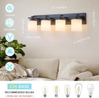 4 Light Modern Bathroom Light Fixtures Over Mirror, Black Vanity Lights for Bathroom Wall Sconces with Milky White Glass Shades, E26 Socket (Bulbs Not Included)