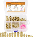 53 Pcs Brass Compression Fittings Assortment Kit, 1/8" 3/16" 1/4" 3/8" 1/2" OD Tube & NPT Thread Compression Union Fittings Connectors & Compression Sleeves Ferrules