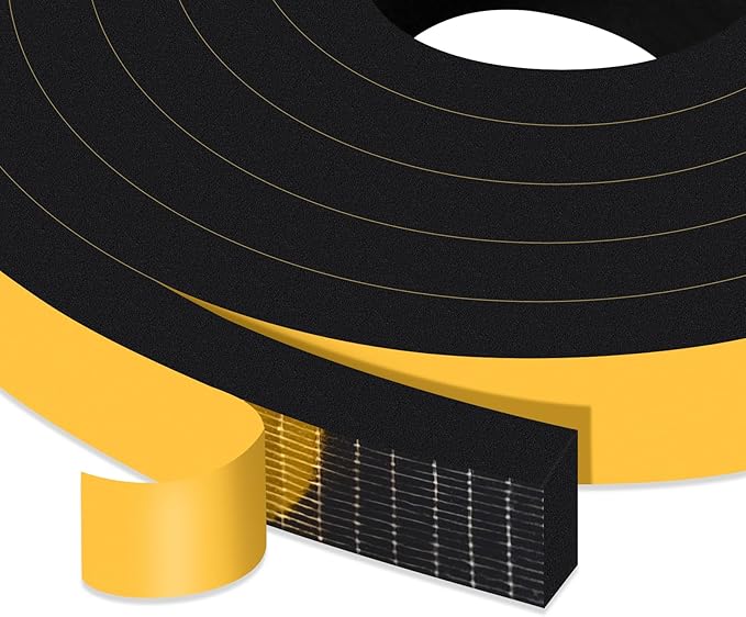 High Density Door Seal, Strong Adhesive Weather Stripping for Doors and Windows, SoundProof Weatherproof Foam Insulation Tape, Windproof, Anti-Scratch Weatherstrip, (3/4 in x 3/8 in x 13Ft)