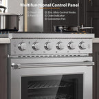 Empava Slide-in & Freestanding Gas Range Stove,4.55 Cu. Ft. Convection Oven Capacity with Mechanical Knobs Control-Heavy Duty Cast Iron Grates 5 Sealed Burners Cooktop, Stainless Steel,30 Inch