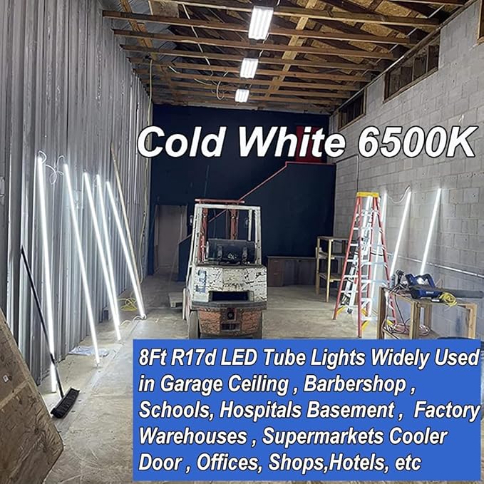 8Ft LED Ballast Bypass Bulbs 2 Pin,T8 LED Bulbs 8 Foot R17D Rotatable F96T12 HO LED Replacement Tube,144W T10 T12 8' Shop Lights,Double End Power 96", 18000LM Cold White 6500K,Clear Cover