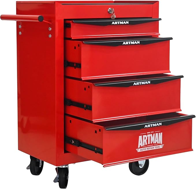 4-Drawer Steel Rolling Tool Cart with Wheels & Handle, Heavy-Duty Tool Chest Storage Cabinet for Garage and Workshop