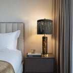 Oneach 27.75" Modern Table Lamps Set of 2, Gold Bedside Lamp with Leopard Glass Nightlight, USB A+C, Black Crystal Shade, Unique Desk Lamps for Living Room, Bedroom, Nightstand (2 Bulbs Included)