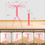 Clothes Drying Rack Foldable & Collapsible Drying Racks with 4-Leg Octopus Design, Large Capacity Space Saving Indoor Drying Rack for Bedroom,Balcony,Laundry for Indoor/Outdoor Use（Pink）