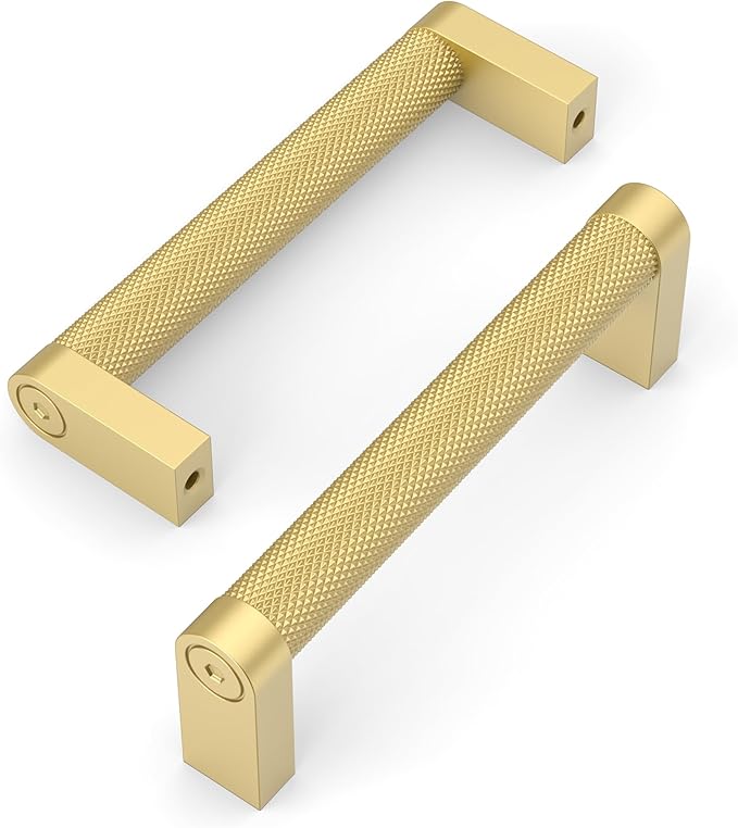 Amerdeco 10 Pack Brushed Gold Cabinet Pulls 3-3/4 Inch Hole Centers Kitchen Cabinet Handles Hardware Kitchen Handles for Cabinets Handles ZH0064