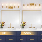 5 Light Gold Bathroom Light Fixtures Brushed Brass Vanity Light Over Mirror Modern Wall Lighting Sconces Wall Lamp for Bathroom, Bedroom, Living Room E26 Socket with Glass Shade