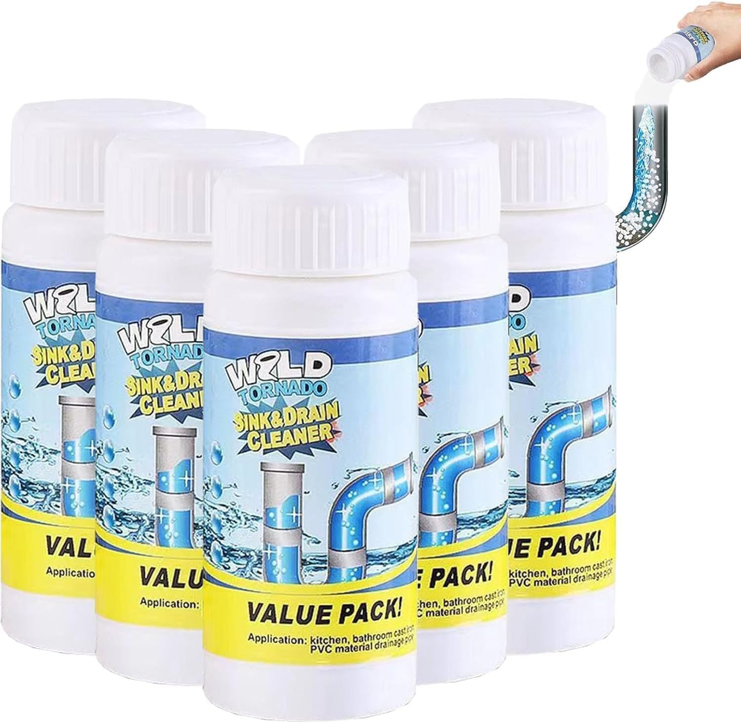 2025 Upgrade Sink Drain Cleaner, Sink and Drains Cleaner, Multi-functional Sink and Drain Cleaner Powder Cleaning, Drains Foam Cleaner, Powerful Pipe Dredging Agent for Kitchen Toilet (5Pcs)