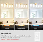 Gold Bathroom Light Fixtures, 5-Light Modern Vanity Light Over Mirror, Wall Sconces with Milky White Frosted Glass Shades, E26 Socket (Bulbs Not Included)