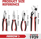 ARROW 4-Piece Pliers Set, Includes 8 Inch Diagonal, Long Nose, Slip Joint, 10 Inch Groove Joint Pliers, Ergonomic Anti-slip Handle, for Basic Repair