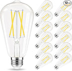 Edison Bulbs 60 watt Equivalent LED, E26 LED Bulb Non-Dimmable, 4000K Daylight White, ST58 Vintage Light Bulbs, 90+ CRI, 6W 600LM, E26 Medium Base, Clear Glass, 12 Pack