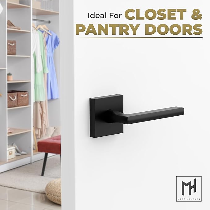 Mega Handles Prime Dummy Lever, Door Handle for Closet or French Doors, Single Side Door Levers, Non-Turning, Fits All Standard Door Sizes, Covered Screws Included - Matte Black (2 Pack) 5"