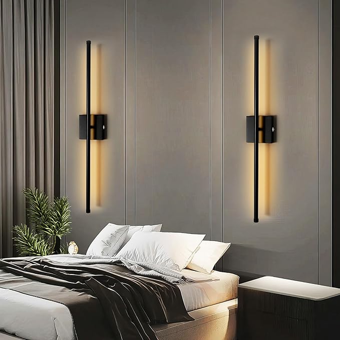 Wall Sconces Set of Two Battery Operated, Cordless Rechargeable Wall Sconces with Remote Control, Dimmable, 360°, 28 Inch, 3 Color, 3000K-6000K, Wall Light for Bedroom, Living Room, Hallway