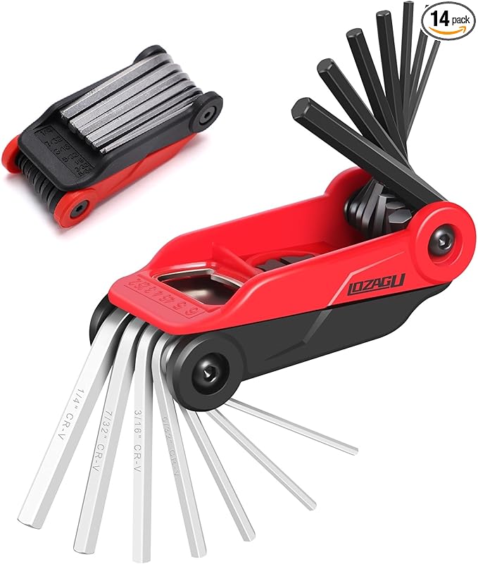 14PCS Folding Allen Wrench Sets, Metric and SAE Allen Key Set, METRIC 2mm, 2.5mm, 3mm, 4mm, 4.5mm, 5mm, 6mm. SAE 5/64”, 3/32”, 1/8”, 5/32”, 3/16”, 7/32”, 1/4"