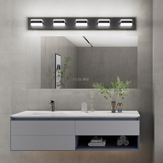 Tipace 5 Lights Black Bathroom Light Fixtures Modern LED Bathroom Vanity Lights Over Mirror 40.5 inch White Light 360°Rotatable