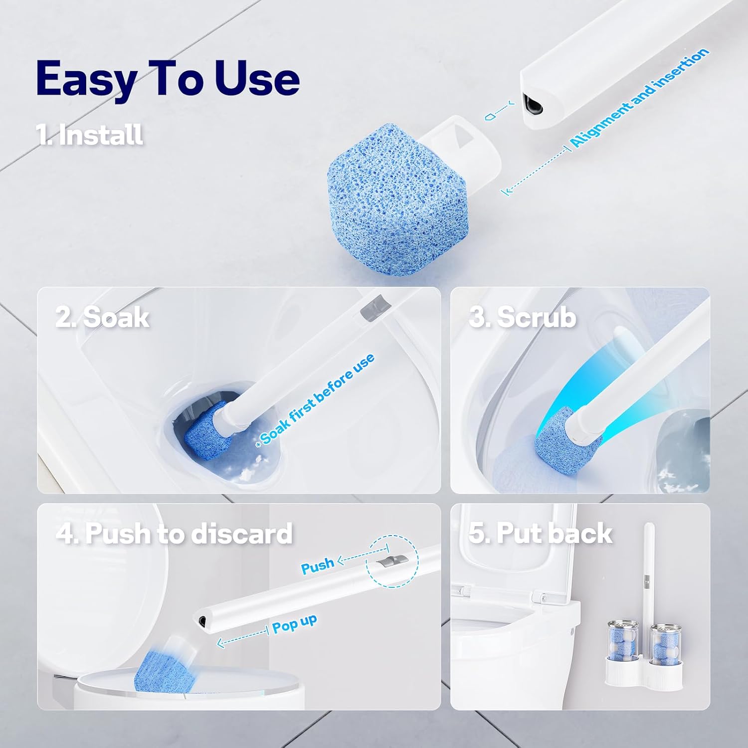 8 Pack Pumice Stone Toilet Bowl Set with 18 in Extra Long Handle,White Holder Case,Pumice Stone for Cleaning, for Cleaning Toilets, Bathtubs, Grills, Swimming Pools, Sinks