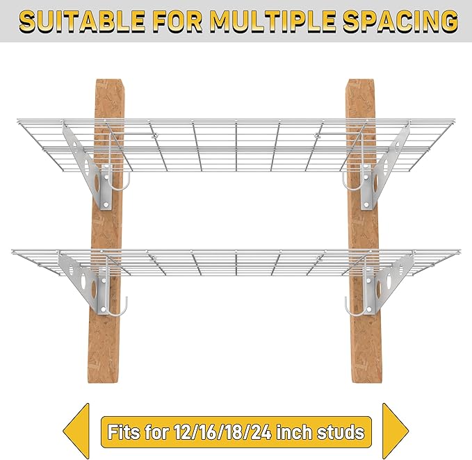 Ultrawall Garage Wall Shelves, 2 x 4 ft Wall Mounted Storage Shelves, Heavy Duty Wall Shelving with Hooks, Holds Up to 220 Lbs, 2Pack, White