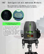 (Outdoor Superbright) 5 Lines Outdoor Green Laser Level 360 Self Leveling Precision Level Tool Super Brightness 5 Strong Light Spots Can Rotate 360 Degrees Digital Lithium Ion Battery High Capacity