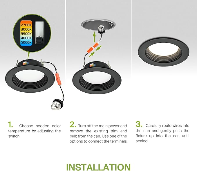 ASD 4 Inch Retrofit LED Recessed Lighting | Metal Trim Black 10W 849LM 120V 2700K-5000K Adjustable Ceiling Downlights | Triac Dimmable Wet Rated Room Can Lights, ETL Energy Star, 6 Pack