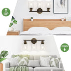 3-Light Bathroom Light Fixtures, Brown and Gold Bathroom Wall Lights, Modern Vanity Light with Clear Glass Shade, Bathroom Wall Lamp for Mirror Hallway Cabinet