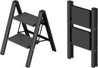 Taranta 2 Step Ladder,Aluminum Lightweight Folding 2 Step Stool with Anti-Slip Wide Pedal, 330lbs Capacity Step Ladder for Household,Kitchen,Office - Black