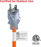 Clear Power Indoor/Outdoor Extension Cord, 25 Ft, Orange, 16AWG, 13A, SJTW [ETL Listed] 3 Prong Grounded Plug, 16/3, Water & Weather Resistant, Flame Retardant w/Power Indicator Light (CP11116)