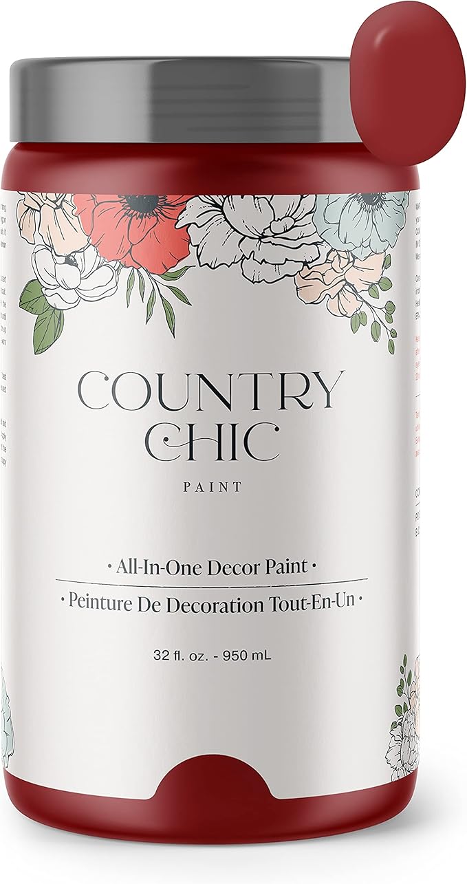 Country Chic All-in-One Chalk Paint for Furniture, Cabinets, Home Decor, Eco-Friendly, Matte Finish, Built-In Primer & Top Coat for Wood, Metal - Paint The Town (Red) - Quart 32 oz (950 ml)