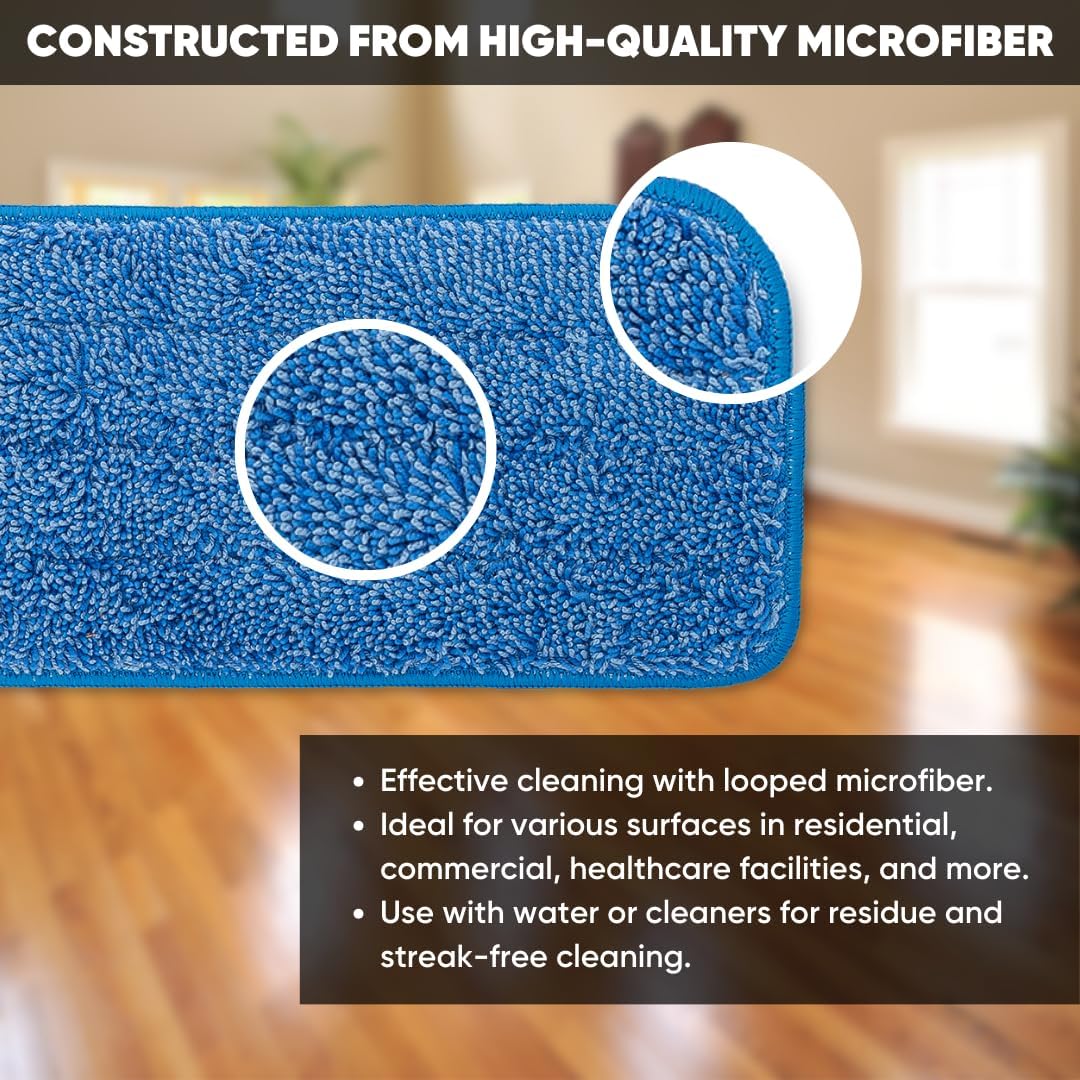 Microfiber Wholesale 24 inch Microfiber Mop Pads - Machine Washable, Reusable, Refills & Replacement Wet Mop Heads Compatible with Any Microfiber Flat Mop System (3 Pack)
