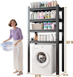 Upgraded Over The Toilet and Washer Storage Shelf,4 Tiers Laundry Room Standing Shelf,Bathroom Storage and Organizer Rack,Laundry Room Space Saver with Adjustable Shelves,39" W x 14" D x 63" H, Black