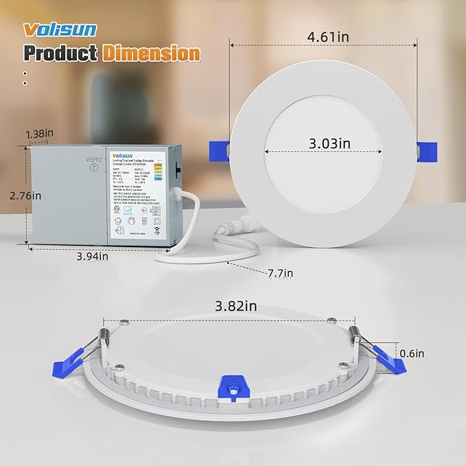 VOLISUN 24 Pack 4 inch Recessed Lighting, 5CCT LED Recessed Light with Junction Box, 2700K-5000K Selectable, 9.5W Eqv 80W, 810LM Dimmable Canless Wafer Downlight, LED Ceiling Light ETL Certificated