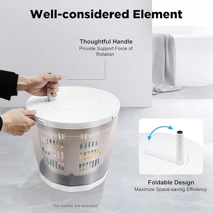 Hand Crank Washing Machine, 2 in 1 Non-Electric Washer Manual Traveling Outdoor Washing Machine Grey Mini Compact Washer Spin Dryer for RV Travel