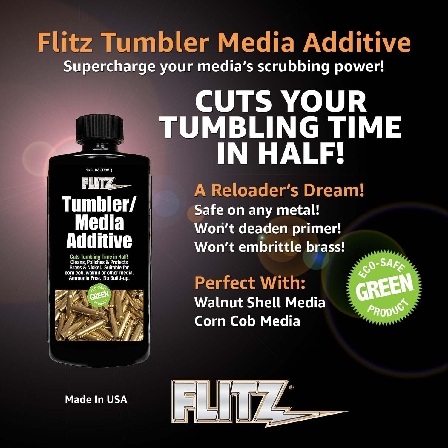Flitz Tumbler Media Additive - 7.6oz Bottle of USA-Made Brass Cleaner Reloading Liquid for Ammo, Copper, & All Metals - Ammonia-Free Tumbling Polish to Remove Oxidation, Powder Residue (1 Pack)