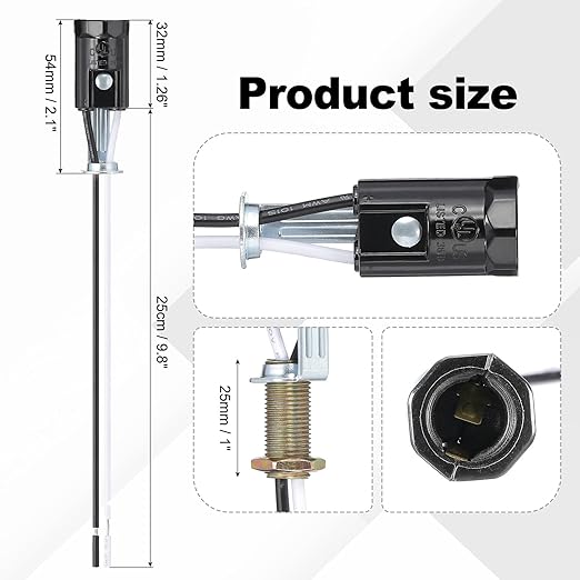 PATIKIL Candelabra Base Lamp Holder Light Socket, 10pcs UL Listed Keyless E12 Bulb Socket with 9.8" Wire Leads for E12 Incandescent LED Light Bulbs, 2.1" Tall