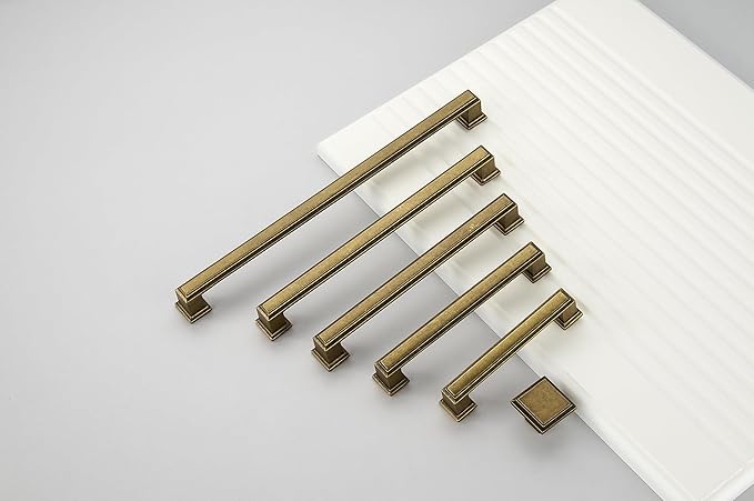 10 Pack 3.75 Inch(96mm) Hole Center Antique Brass Modern Cabinet Pulls Kitchen Cabinet Handles Kitchen Cabinet Hardware Timeless Drawer Pulls for Dresser Cupboard Wardrobe, A-Brass(3.75x10)