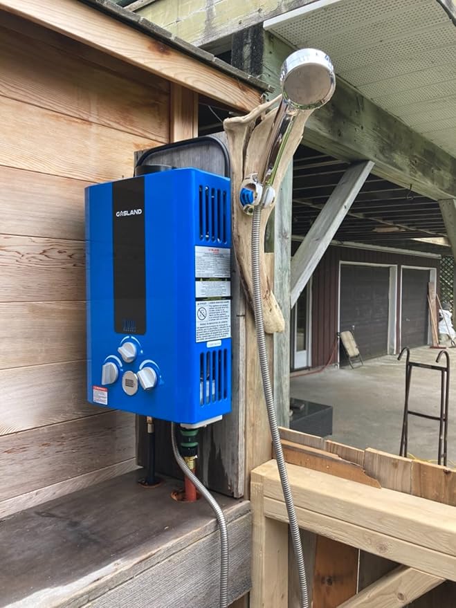 GASLAND Outdoors Propane Tankless Water Heater,1.58GPM 6L Portable Gas Water Heater, Overheating Protection, Easy to Install, Use for RV Cabin Barn Camping Boat, Blue, BE158L