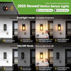 10.6" Motion Sensor Outdoor Wall Sconce Lights 2Pack, Dusk to Dawn Black Exterior Lighting Fixtures with 3 Lighting Modes, Front Porch Lights Outdoor Garage Lighting Fixtures Wall Mount for House