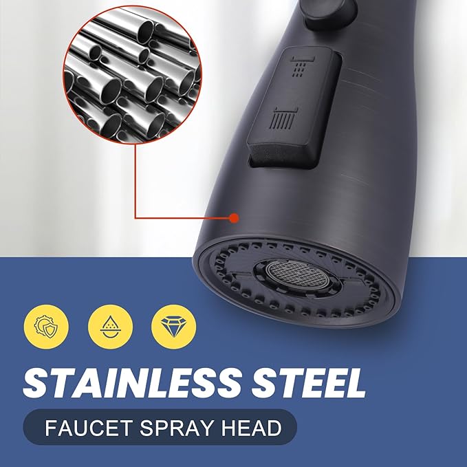 Metal Kitchen Faucet Head Replacement: 3-Function Pull Down Spray Nozzle with 9 Adapters, Sink Sprayer Replacement Compatible with Moen, Delta, Kohler, American Standard Faucets, Oil Rubbed Bronze