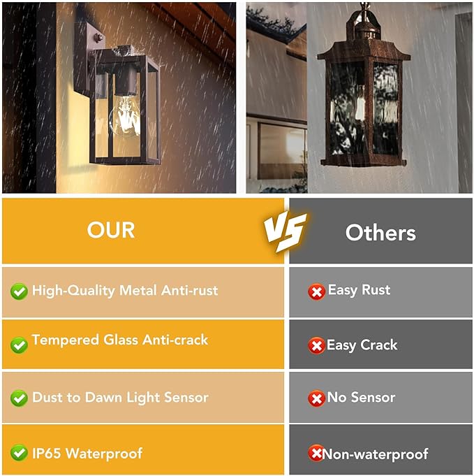 PARTPHONER Dusk to Dawn Outdoor Light Fixtures, 2-Pack Sensor Porch Lights, Waterproof Exterior Wall Sconce Lighting Lamp, Waterproof Wall Lantern for House, Doorway, Garage (Oil Rubbed Bronze)