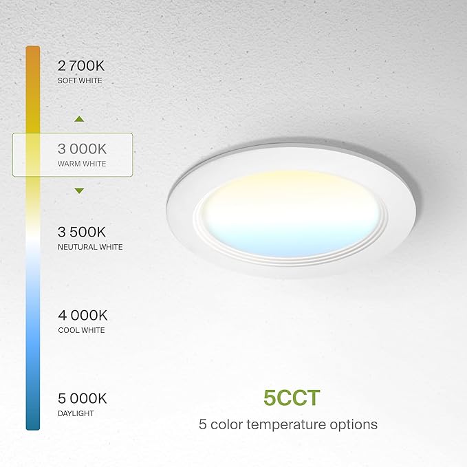 ASD LED Recessed Lighting 6 Inch, Round Commercial Downlight, Mini Panel with Baffle Trim, 6" 15W 120-277V CCT Selectable 2700/3000/3500/4000/5000K, Dimmable Ceiling Light Fixture, White, ETL, 6 Pack