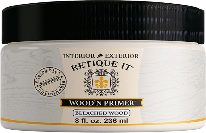 Retique It Wood'n Primer - Paint it then stain it - Stainable Wood Fiber Paint (Bleached Wood, Small)