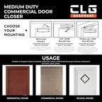 CLG HARDWARE DC6003 Medium Duty Commercial Door Closer - Surface Mounted, Automatic Door Closer, Cast Aluminum - UL 3 Hour Fire Rated, Size 3 for Residential & Light Commercial Doors - US26D Aluminum