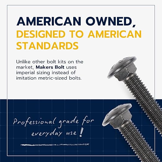 1/2 in. x 5 in. Black Carriage Bolt Kit Includes 12 Bolts, 12 Washers, and 12 Nuts, Ceramic Black Ruspert Coated for Exterior Use - 2X Rust Resistance of Galvanized by Makers Bolt